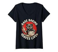 Femme Rage Baking Sauve en Direct Le Chat en colère Chaos Kitty T-Shirt avec Col en V