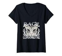 Femme Rage Consumes Me Chat Humour Meme T-Shirt avec Col en V