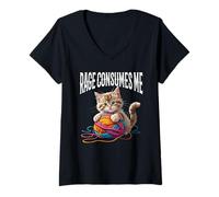 Femme Rage Consumes Me Chaton mignon avec fil T-Shirt avec Col en V