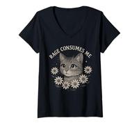 Femme Rage Consumes Me Funny Cat Meme T-Shirt avec Col en V