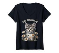 Femme Rage Consumes Me Funny Cat Meme T-Shirt avec Col en V