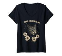 Femme Rage Consumes Me Funny Cat Meme T-Shirt avec Col en V