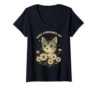 Femme Rage Consumes Me Funny Cat Meme T-Shirt avec Col en V