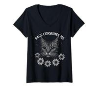 Femme Rage Consumes Me Funny Cat Meme T-Shirt avec Col en V