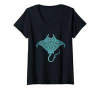 Femme Raie manta polynésienne, requin hawaïen et raie manta T-Shirt avec Col en V