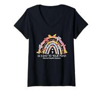 Femme Rainbow Be Kind to Your Mind Mental Health Matters T-Shirt avec Col en V