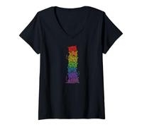 Femme Rainbow Cats Stack Love, Mois de la Gay Queer Pride T-Shirt avec Col en V