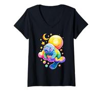 Femme Rainbow Clouds Lamantin Lamantins Vache de mer T-Shirt avec Col en V