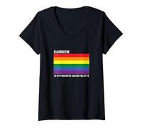 Femme Rainbow is My Favorite Palette de Couleurs T-Shirt avec Col en V