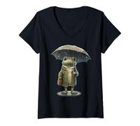 Femme Rainy Day Grenouille : grenouille amusante avec parapluie T-Shirt avec Col en V