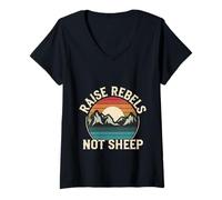 Femme Raise Rebels Not Sheep Motivation indépendante |- T-Shirt avec Col en V