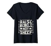 Femme Raise Rebels Not Sheep Motivation indépendante |- T-Shirt avec Col en V
