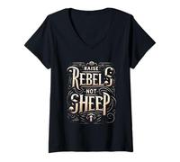 Femme Raise Rebels Not Sheep Motivation indépendante |--- T-Shirt avec Col en V