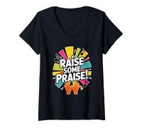 Femme Raise Some Praise ! Hands Up T-Shirt avec Col en V