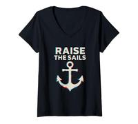Femme Raise The Sails Anchor Sea Punk T-Shirt avec Col en V