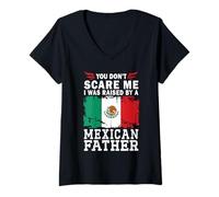 Femme Raised by a Mexican Father Father's Day Mexico Flag T-Shirt avec Col en V