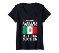 Femme Raised by a Mexican Mother Mother's Day Mexico Flag T-Shirt avec Col en V