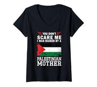 Femme Raised by a Palestinian Mother Mother's Day Palestine Flag T-Shirt avec Col en V
