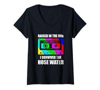 Femme Raised in The 80s Cassette Tape Funny Retro T-Shirt avec Col en V