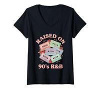 Femme Raised on 90s R&B Cassette rétro rétro Old School RNB T-Shirt avec Col en V