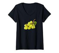 Femme Raisins verts - Fruits réalistes T-Shirt avec Col en V