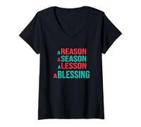 Femme Raisons, Saisons, leçons et bénédictions T-Shirt avec Col en V