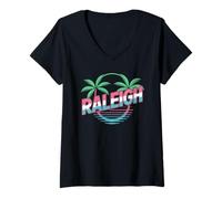 Femme Raleigh Durham 919 Retro 80s Theme NC North Carolina T-Shirt avec Col en V