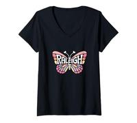Femme Raleigh Papillon - Art personnalisé avec nom Mignon T-Shirt avec Col en V