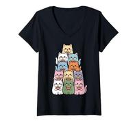Femme Ramen Amusant « Bunch of Cats », Dessin animé Kawaii T-Shirt avec Col en V