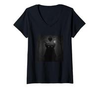 Femme Ramen Bol Faucheuse Cape effrayante Horreur Cœur Halloween T-Shirt avec Col en V