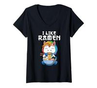 Femme Ramen Et Licorne J'aime Le Ramen Kawaii Anime T-Shirt avec Col en V