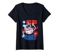 Femme Ramen Fury Monster Nourriture Japonaise Halloween Art T-Shirt avec Col en V