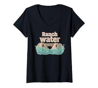 Femme Ranch Eau Style Canyon Rétro Sud-Ouest Nature T-Shirt avec Col en V