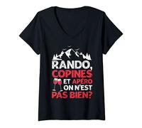 Femme Rando Copines Et Apéro Fête Bière Vin Camping Femme Cadeau T-Shirt avec Col en V