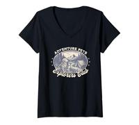Femme Randonnée Camping Chiens Chats Aventure Animaux Le Plein Air T-Shirt avec Col en V