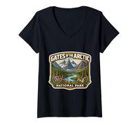 Femme Randonnée Souvenir du Parc National des Portes de l'Arctique T-Shirt avec Col en V