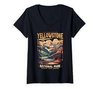 Femme Randonnée vintage dans le parc national de Yellowstone T-Shirt avec Col en V