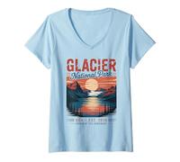 Femme Randonneur rétro des Montagnes du Parc National des Glaciers T-Shirt avec Col en V