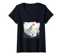 Femme Randonneurs en montagne J'aime les montagnes randonnée arbres nature T-Shirt avec Col en V