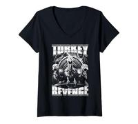 Femme Rap Bootleg Vintage Amusant de Thanksgiving Turkey Revenge T-Shirt avec Col en V
