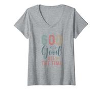 Femme Rappel Positif « God is Good All The Time » T-Shirt avec Col en V
