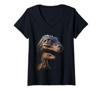 Femme Raptor Dad/Mom & Baby Graphic Design Adult & Kids (Black) T-Shirt avec Col en V
