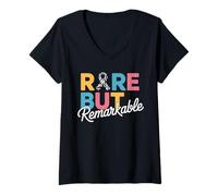 Femme Rare But Remarkable Ruban Zébré Maladie Rare Sensibilisation T-Shirt avec Col en V