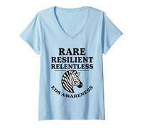 Femme Rare Resilient Implacable Zebra Awareness Warrior Design T-Shirt avec Col en V