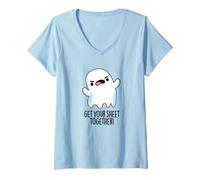 Femme Rassemblez Votre Drap de Jeu de Mots drôle fantôme T-Shirt avec Col en V