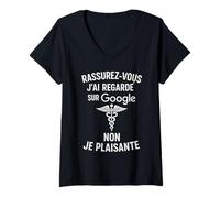 Femme Rassurez Vous J'Ai vu sur Google Humour Medical T-Shirt avec Col en V