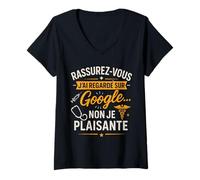 Femme Rassurez Vous J'Ai vu sur Google Humour Medical T-Shirt avec Col en V