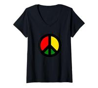 Femme Rasta CND Ban The Bomb Symbole de Paix T-Shirt avec Col en V