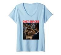 Femme Raton Laveur Douane Only Snacks Amoureux des Animaux drôle T-Shirt avec Col en V