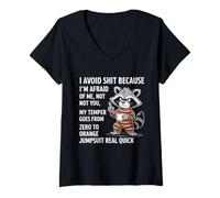 Femme Raton Laveur j'évite Les Choses Parce Que J'Ai Peur de Moi T-Shirt avec Col en V